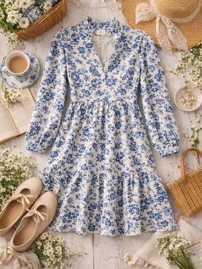 Tuckernuck NWT Blue Cream jarden De Fleurs PALMERSTON Dress. Ladies XXL